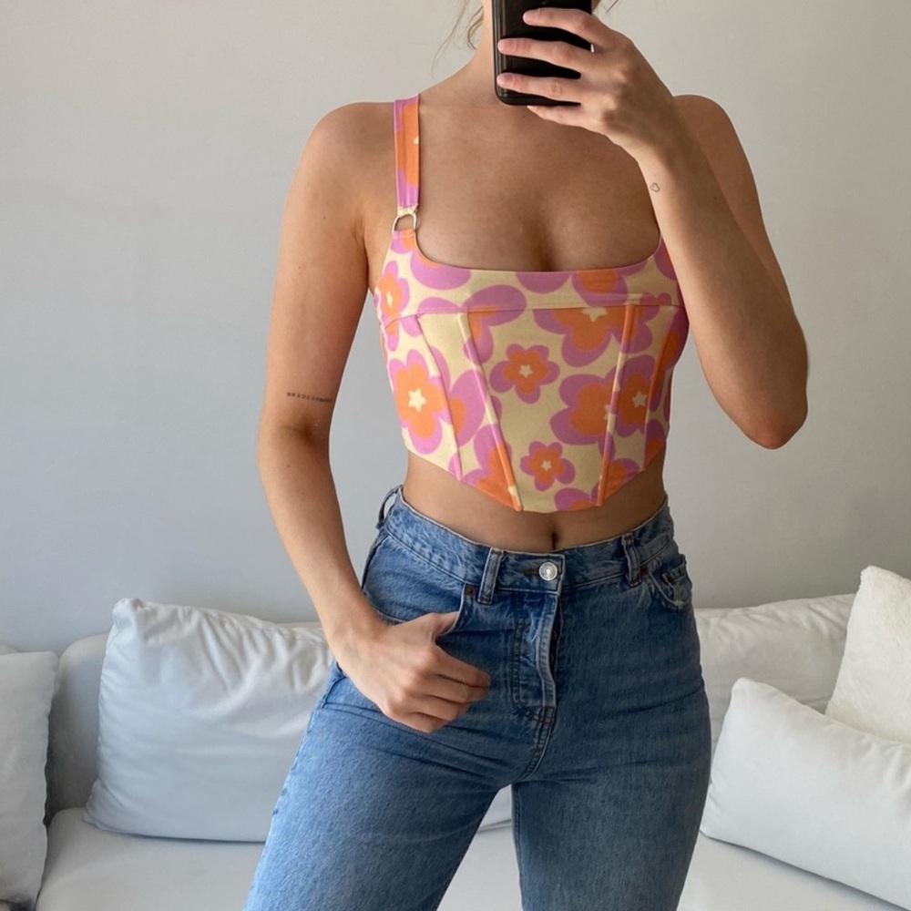 Princess Polly Flower Child Corset Multi Eco Crop Top Size 4